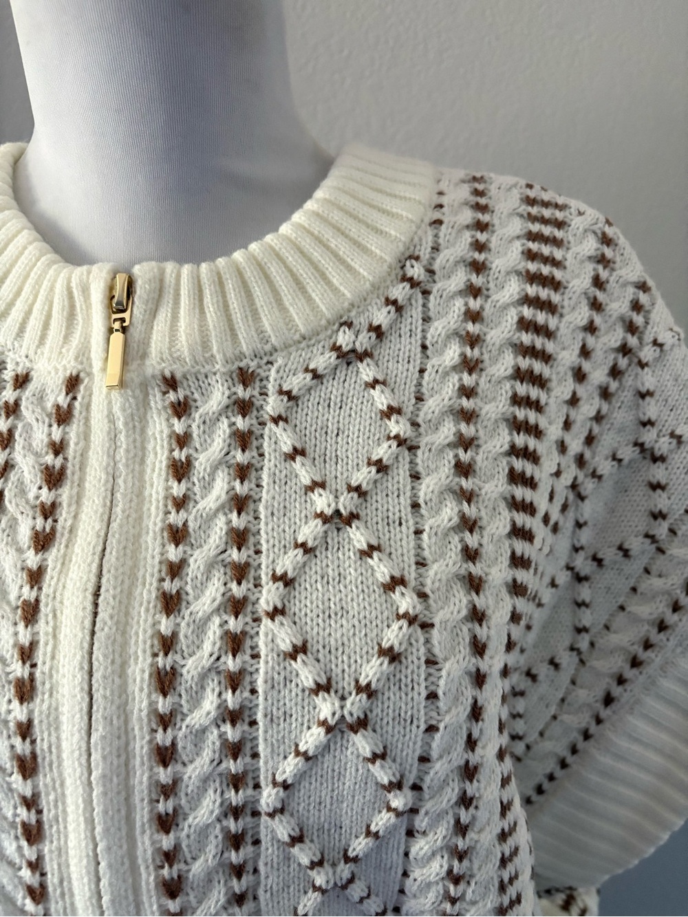 Liverpool cream and brown cap sleeve knit sweater size XL - Picture 2 of 6